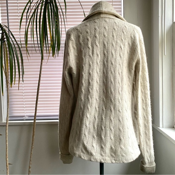 VINTAGE Super Soft Warm Cable Knit Open Front Cardigan Off White Size L - Picture 4 of 15